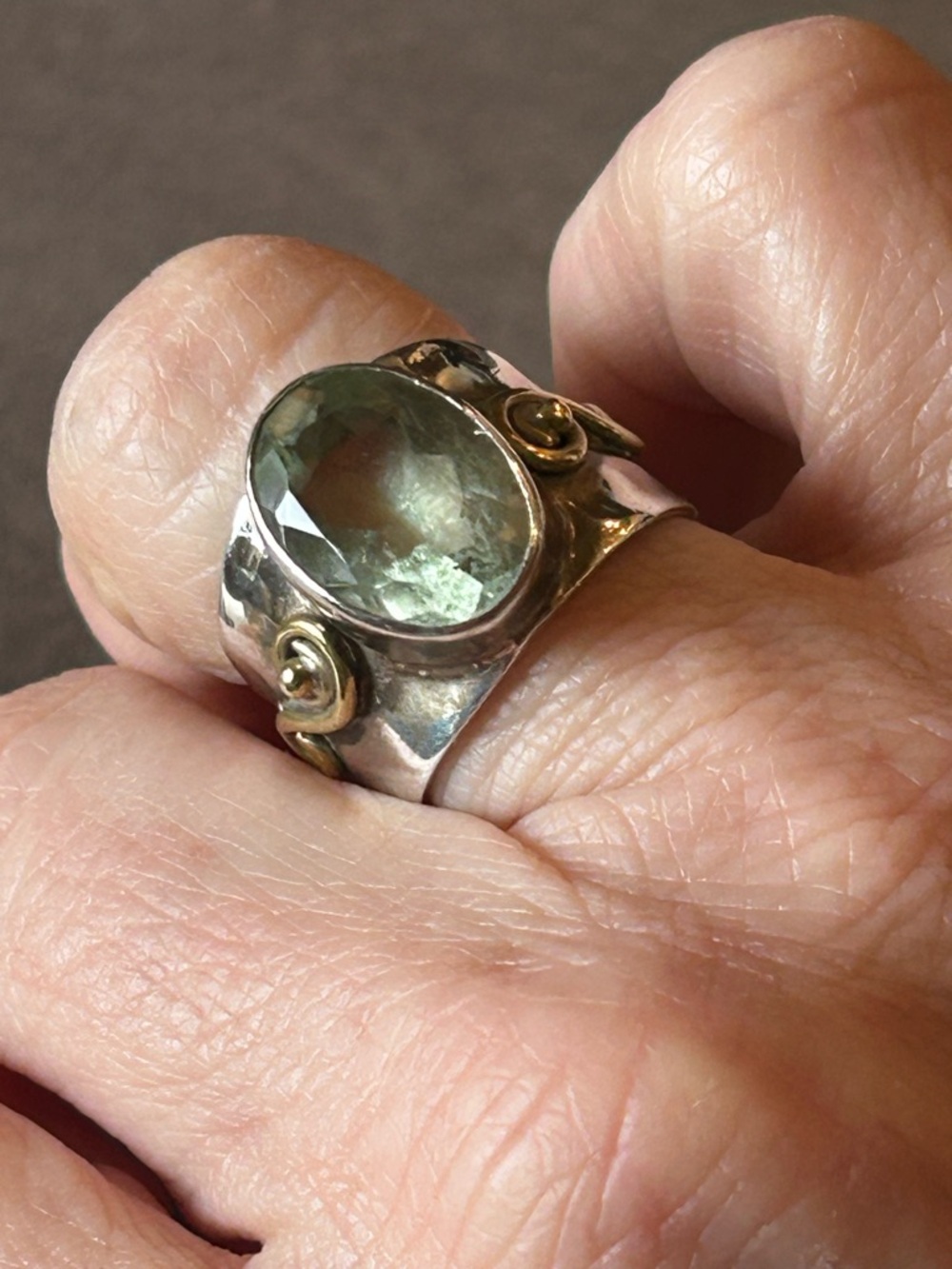 Vintage Sterling Silver Faceted Green Amethyst Gemstone Statement Ring~Size 6